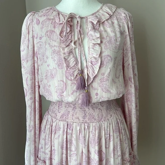 New House of Harlow 1960 Pink Purple Boho Mini Dress Paisley Long Sleeve size XS - Picture 5 of 12